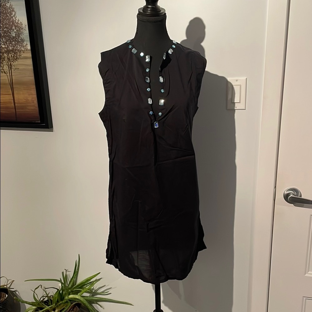 Christina Black Swim Coverup with Blue Accents